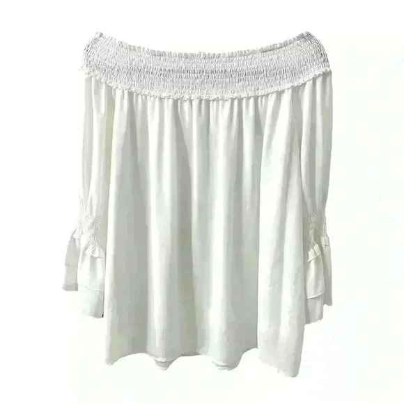 White Off the Shoulder Womens Blouse, Size L - Picture 3 of 6